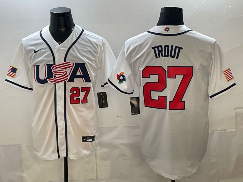 Men 2026 World Cub USA #27 Trout White Game Nike MLB Jersey style 005